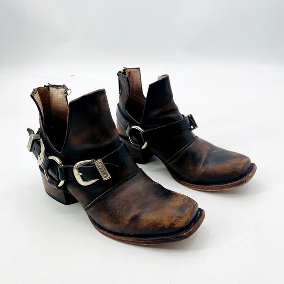 Freebird Truce brown Leather Buckle Distressed Booties - Picture 2 of 10
